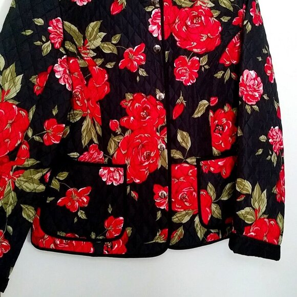 🌹 Kim Rogers Quilted Jacket – Petite M – Black Rose Floral - Picture 6 of 13